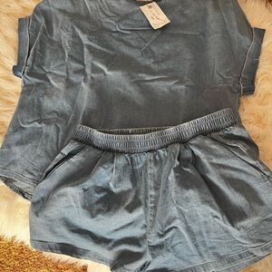 Blue Denim Top and Shorts Set